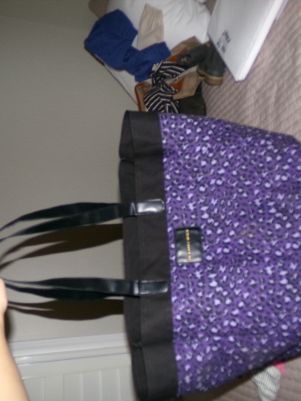 Victoria's Secret Purple Patterned Tote with Black Trim